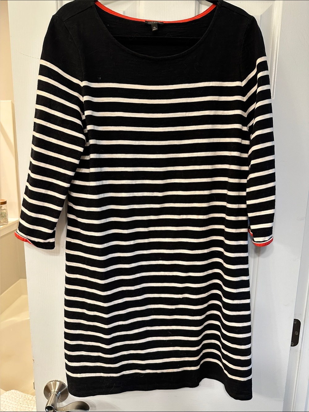Talbots Black Knit Top with Coral Trim